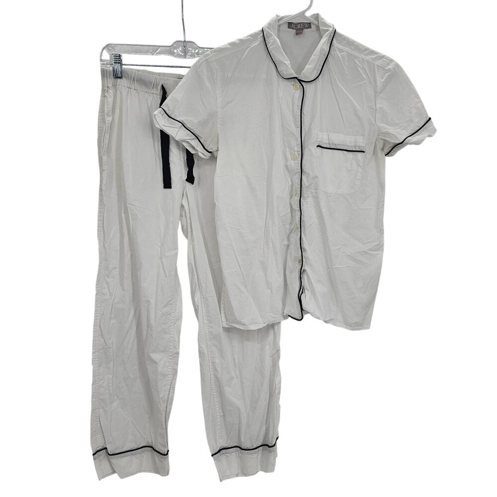 J. Crew Womans size XS End on End Short Sleeve Cotton Pajama Set BA015 White